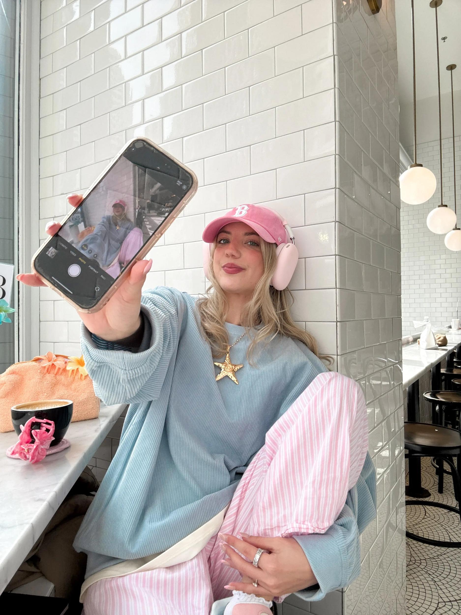 Light Pink Basic Corduroy Sweatshirt Product Image