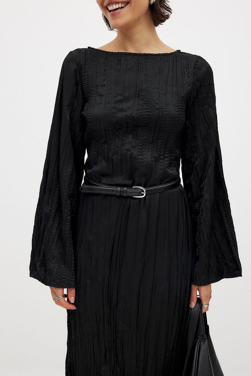 Crinkled Long Sleeve Open Back Maxi Dress Product Image