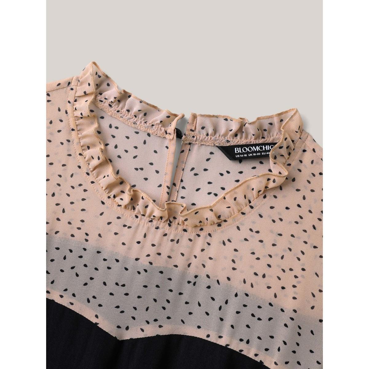 Plus Size Round Ruffled Neck Color Contrast Midi Dress Black Women Elegant See through Round Neck Short sleeve Curvy BloomChic 14-16/1X Product Image