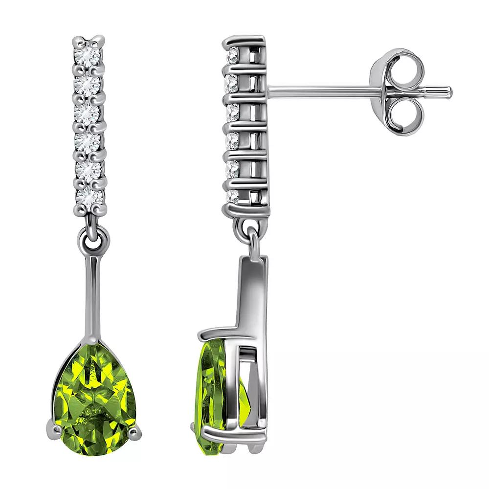 Aleure Precioso Sterling Silver Gemstone & White Topaz Drop Earrings, Women's, Silver Tone Green Product Image