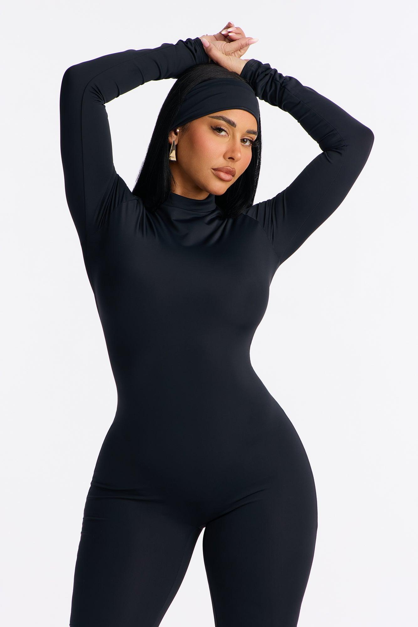 Amaya Mock Neck Stirrup 2 Piece Catsuit - Black Female Product Image