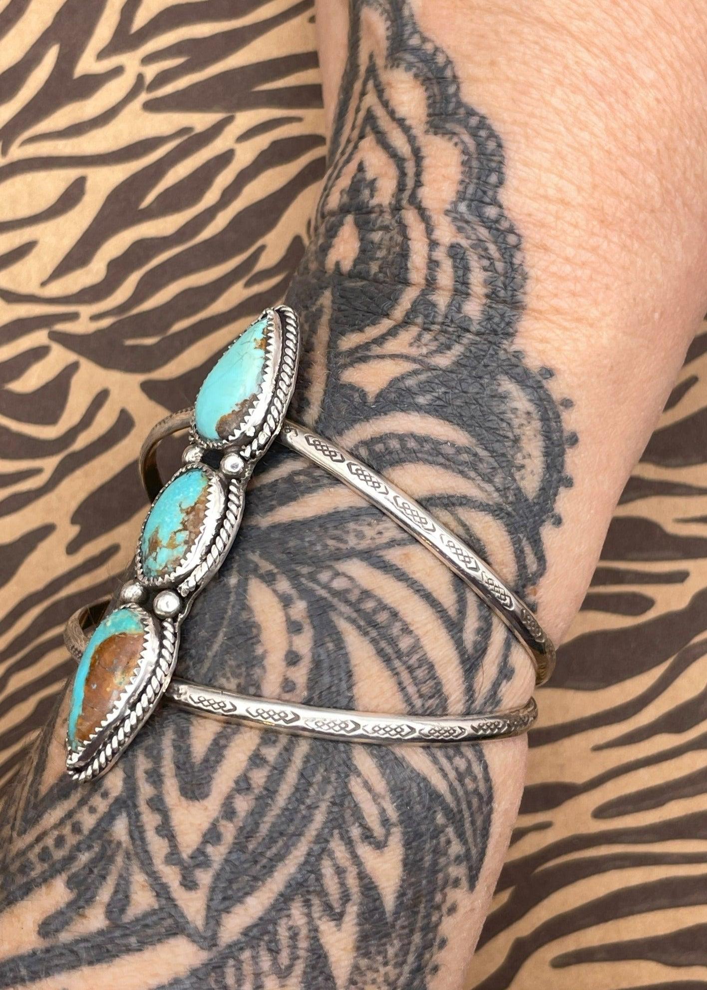 Sterling Silver Triple Stone Turquoise Cuff Bracelet Product Image