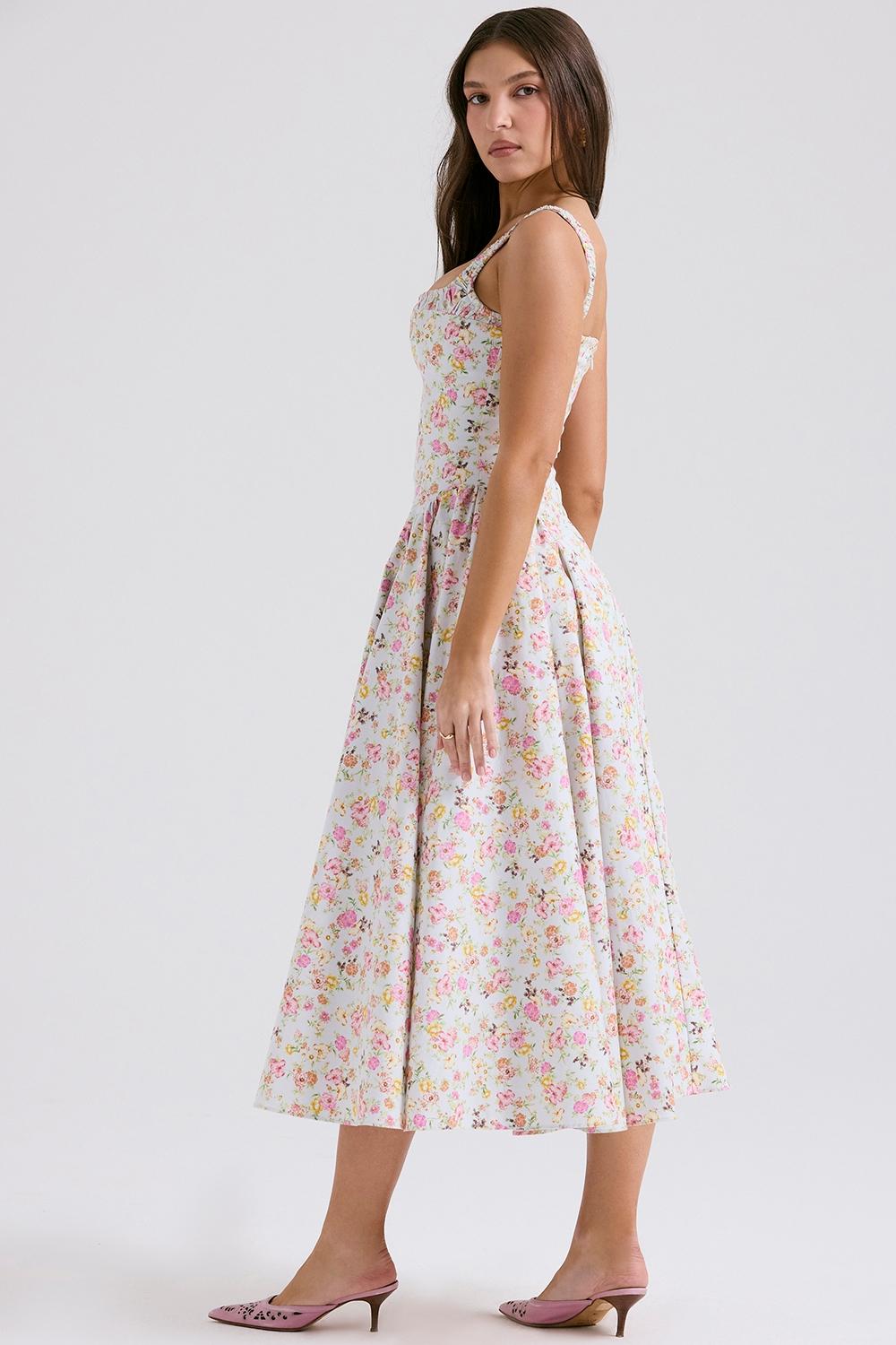 Dorothy  pale blue meadow print cotton midi sundress Product Image
