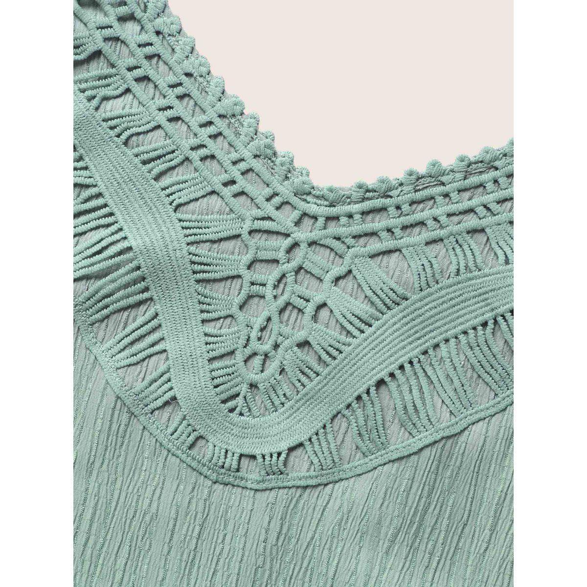 Plus Size Texture Lace Trim Belted Cami Dress Mint Women Resort Woven ribbon&lace trim V-neck Sleeveless Curvy BloomChic 18-20/2X Product Image