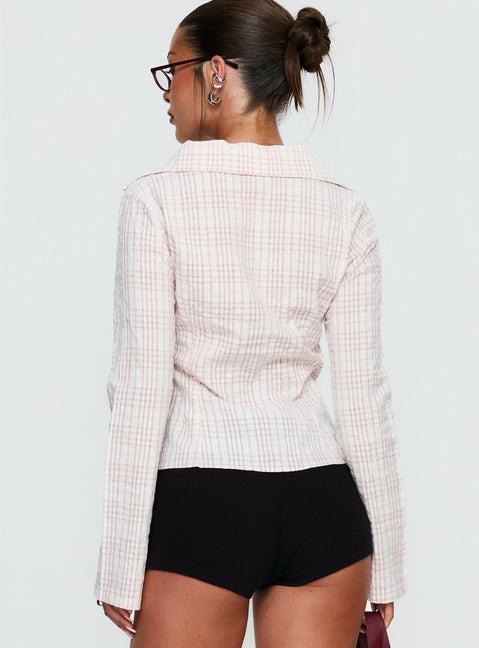Cottesloe Long Sleeve Blouse Top Pink Check Product Image