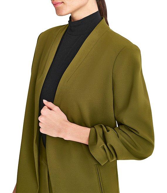 DKNY by Donna Karan Scuba Crepe Ruched 3/4 Ruched Sleeve Open Front Jacket Product Image