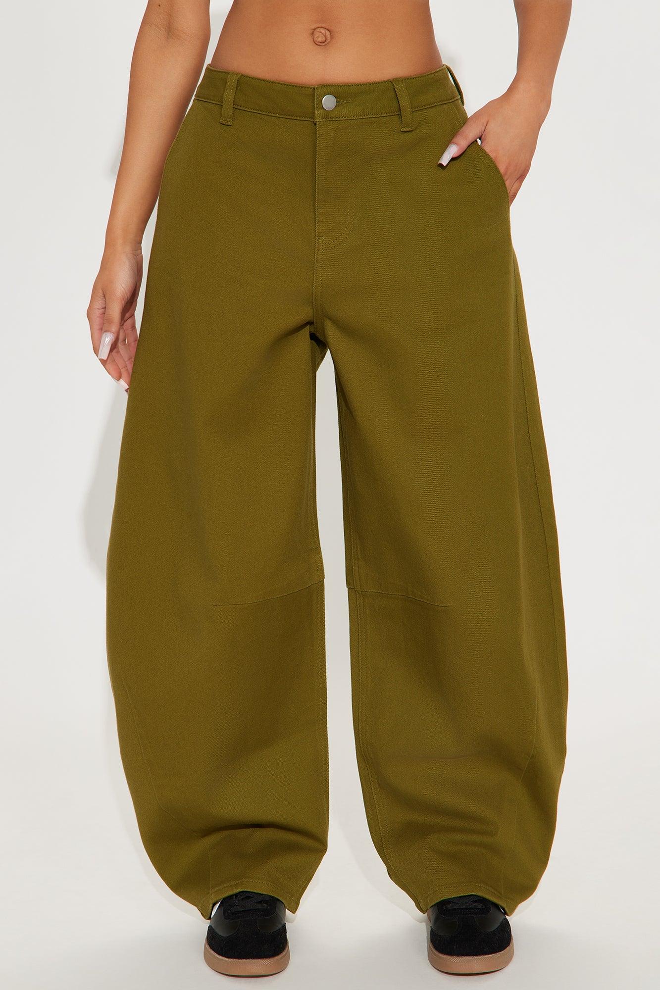 Myka Wide Leg Twill Barrel Pant - Olive Product Image
