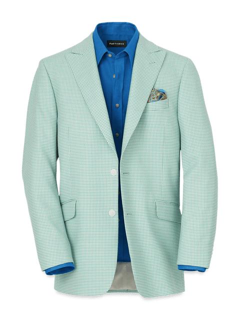 Wool Houndstooth Single Breasted Peak Lapel Sport Coat - Aqua Product Image