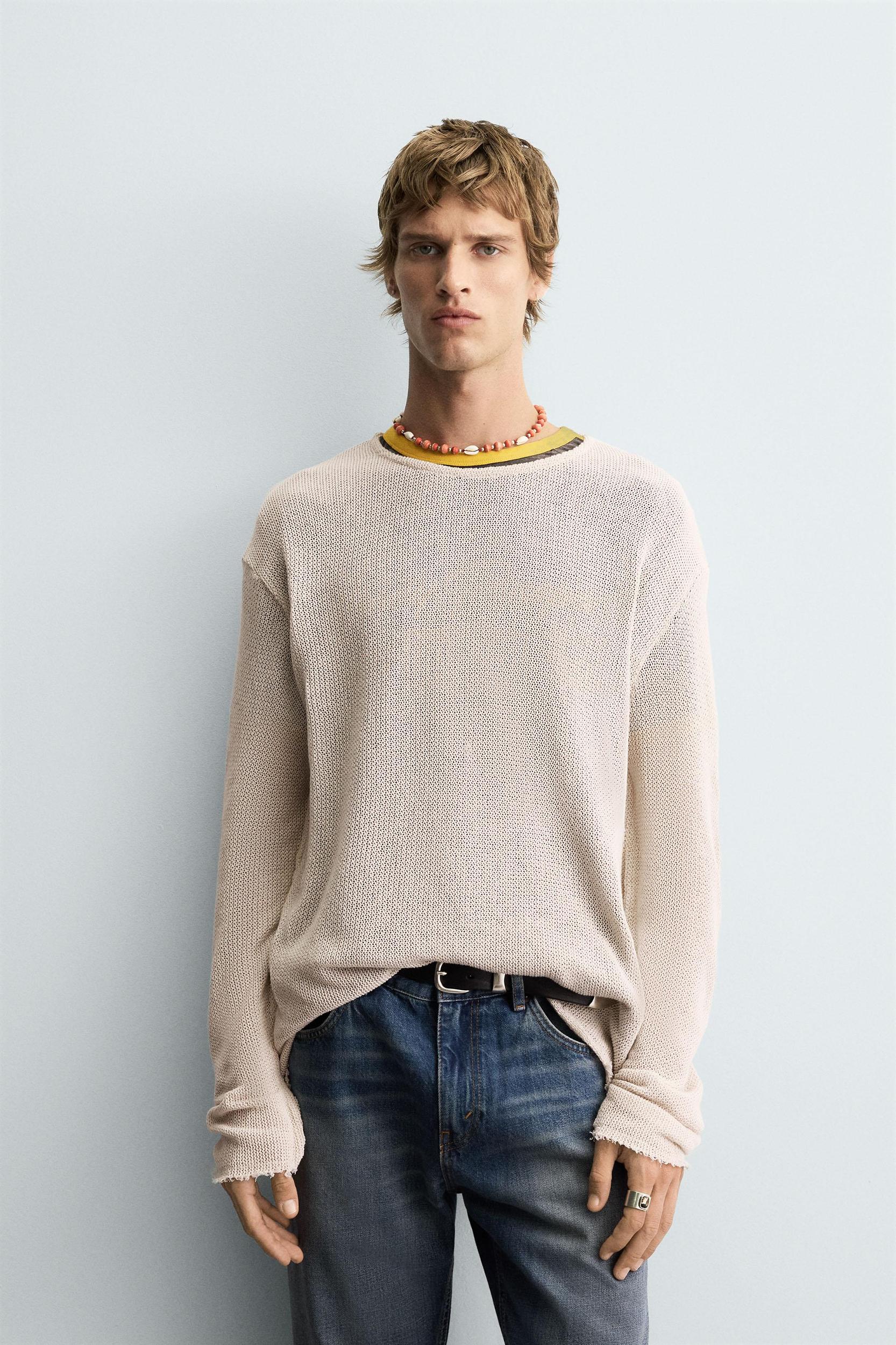 TEXTURED KNIT SWEATER WITH CUTOUTS Product Image