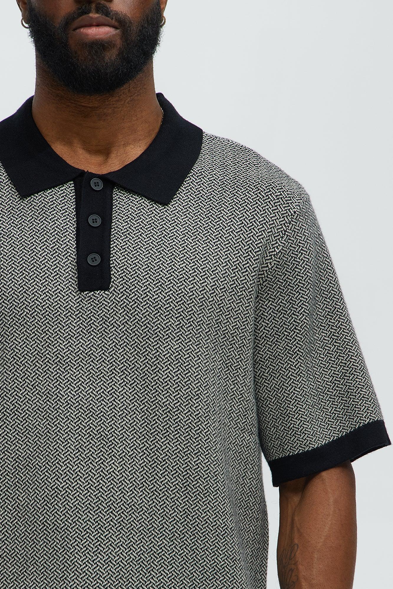 Harry Herringbone Button Down Sweater Polo - Black/combo Product Image
