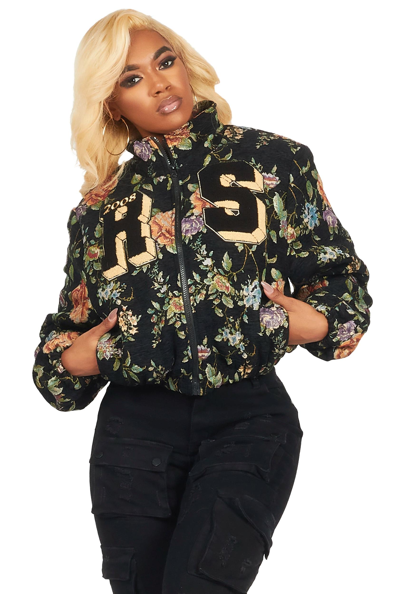 Marionna Black Tapestry Puffer Jacket Female Product Image