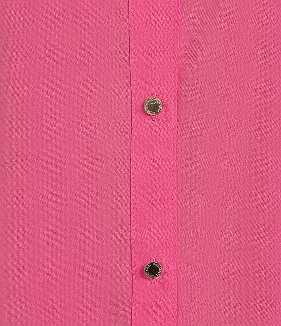 Calvin Klein Crew Neck Roll Sleeve Button Front Blouse Product Image