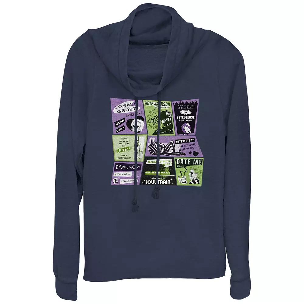 Juniors' Beetlejuice 2 Classified Ads Cowlneck Graphic Lightweight Long Sleeve, Girl's,  Product Image