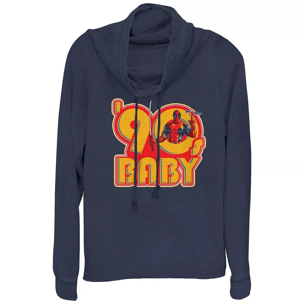 Plus Size Marvel Deadpool 90s Baby Cowlneck Graphic Lightweight Long Sleeve, Women's, Size: 2XL, Blue Product Image