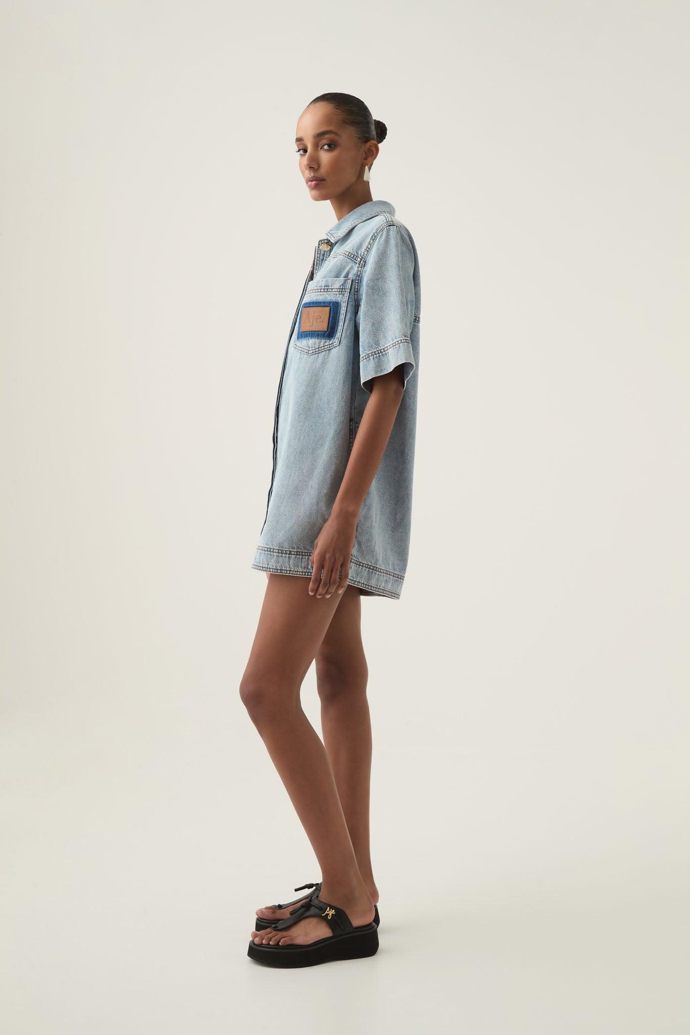 Aura Denim Mini Tunic Dress Product Image
