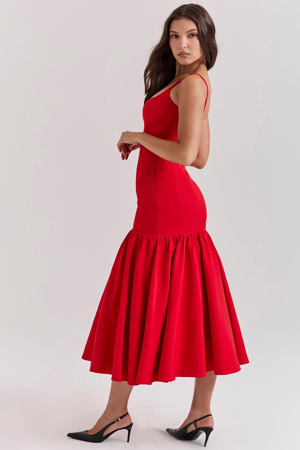 Amore  scarlet dropped waist midi dress Product Image