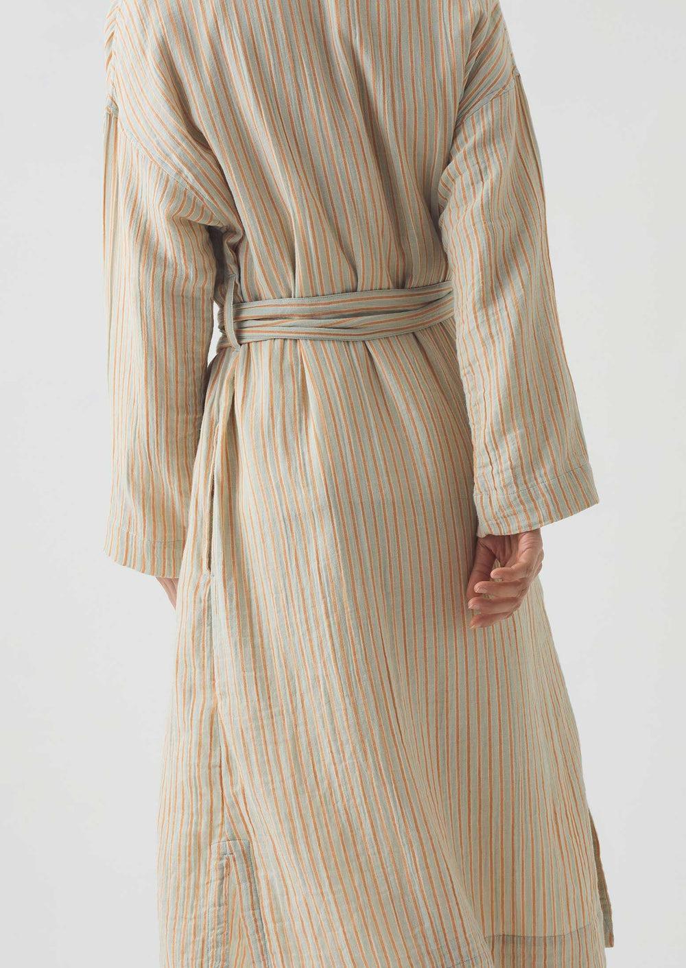 Stripe Crinkle Cotton Gown | Sage/Apricot Product Image