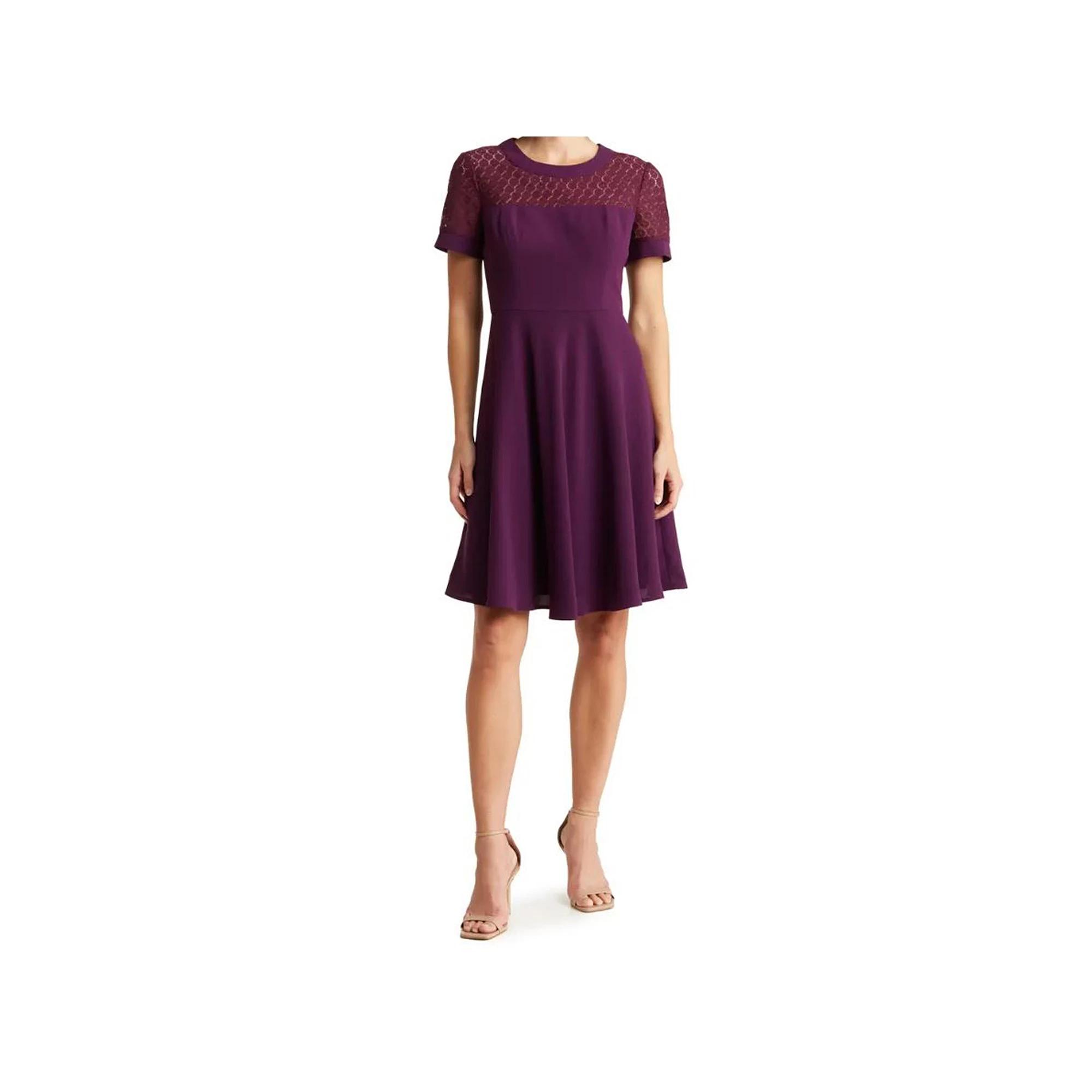 Women's Focus By Shani Fit & Flare Crepe & Lace Dress,  Product Image