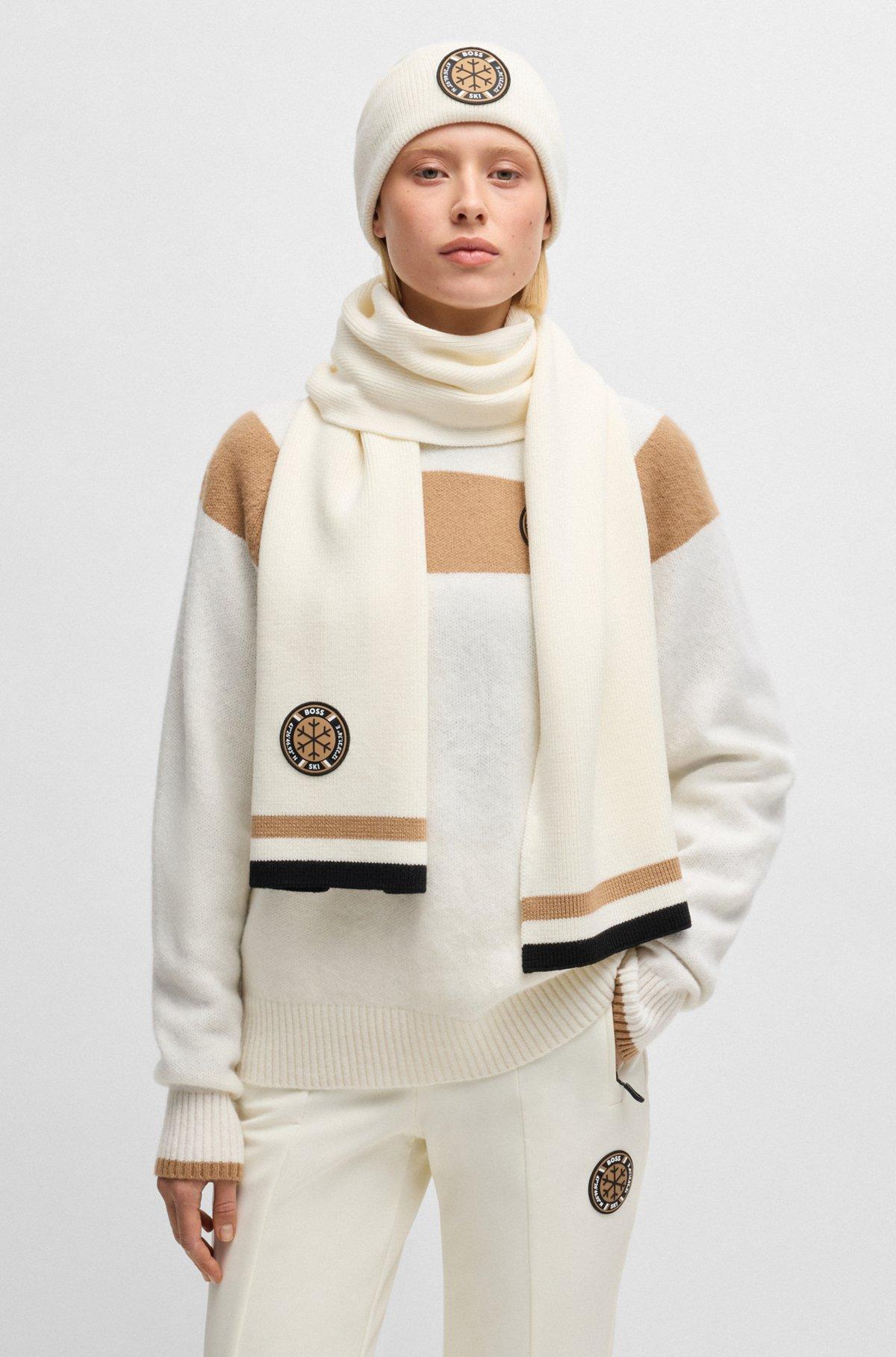 BOSS Ski virgin-wool scarf with logo badge Product Image