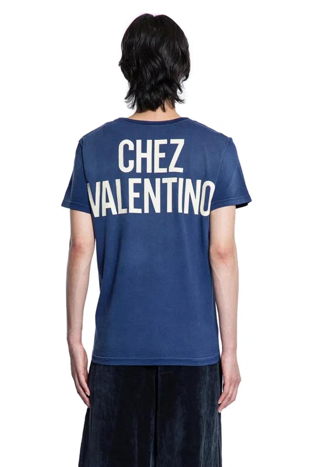 VALENTINO Garavani Navy Cotton T-shirt In Blue Product Image