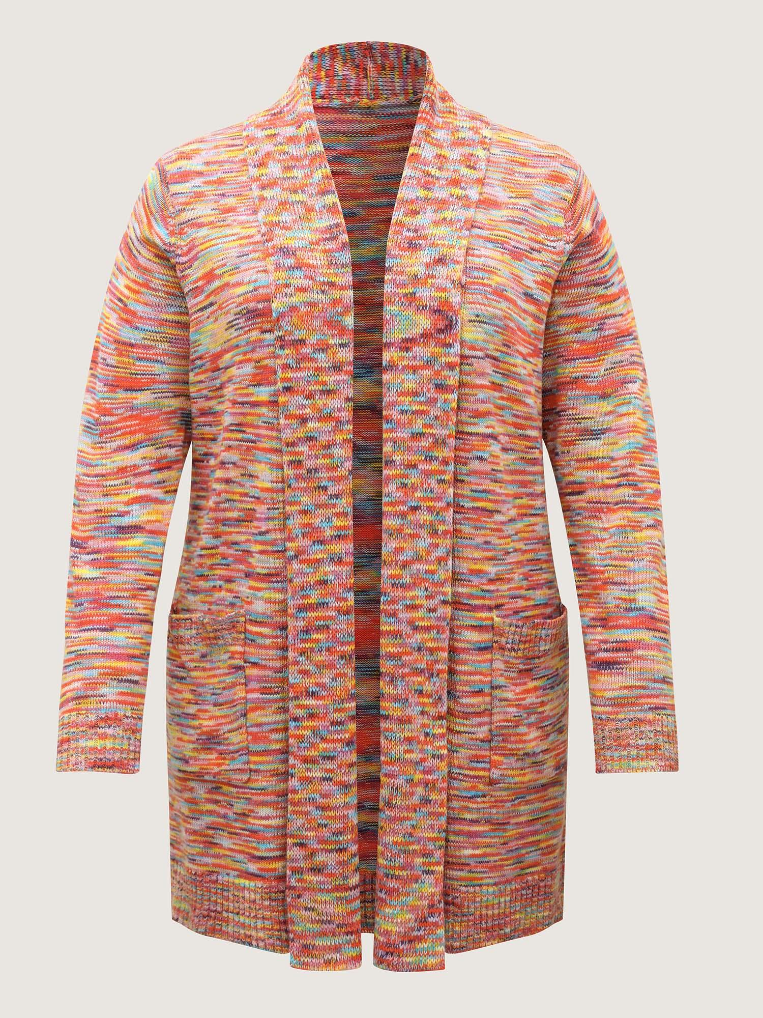 Lapel Collar Pockets Heather Knit Cardigan Female Product Image