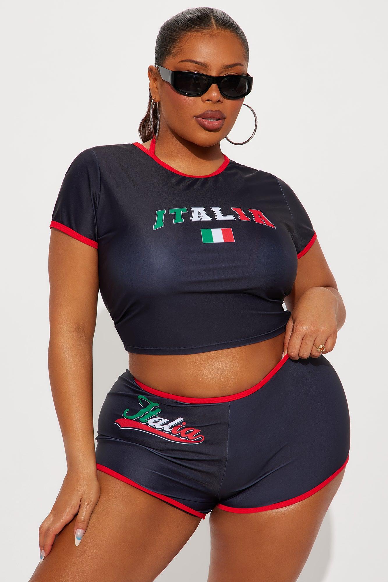 Italia Getaway Crop Top & Boyshort 4 Piece Bikini Set - Black/combo Product Image