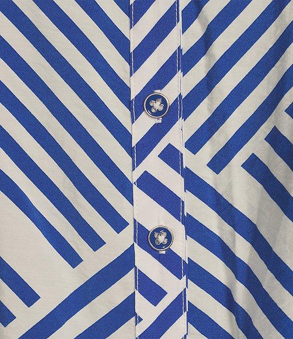 Multiples Petite Size Crinkle Woven Printed Wire Collar 3/4 Sleeve Button-Front Shirt Product Image