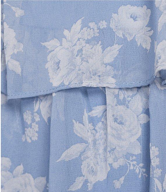 B. Darlin Floral Printed Sweetheart Neck Tie Shoulder Tiered Midi Dress Product Image