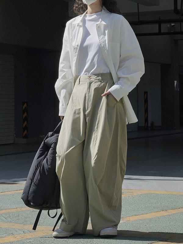 Loose Wide Leg Solid Color Split-Joint Casual Pants Bottoms Trousers Product Image