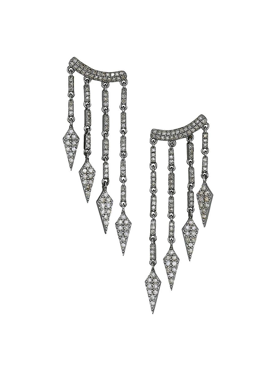 Womens 14K Yellow Gold, Sterling Silver & Champagne Diamond Chandelier Drop Earrings Product Image