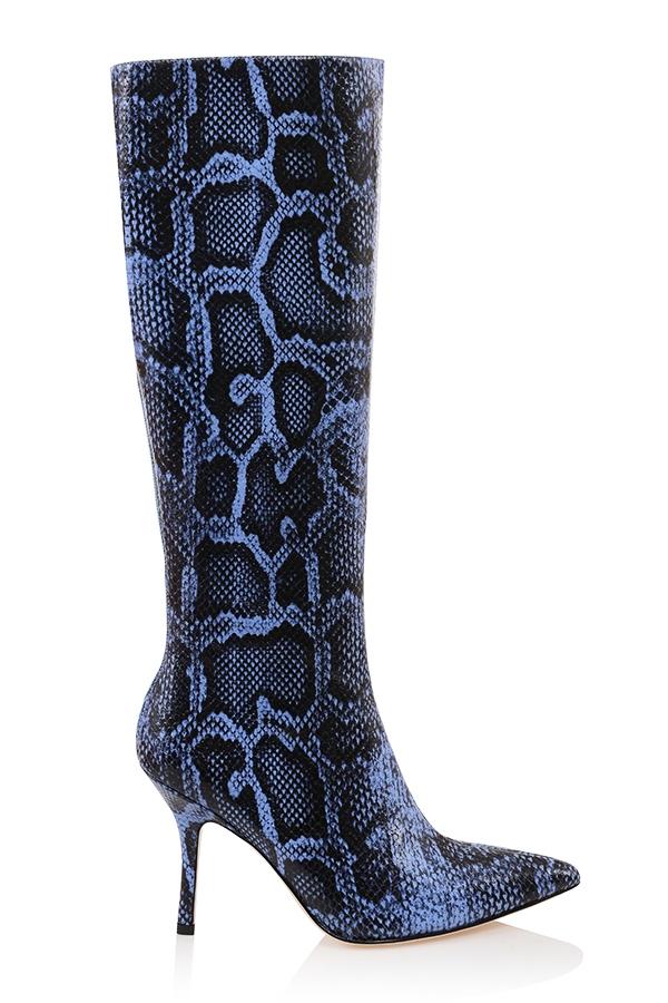 Royale  blue print leather knee high boots - sale Product Image
