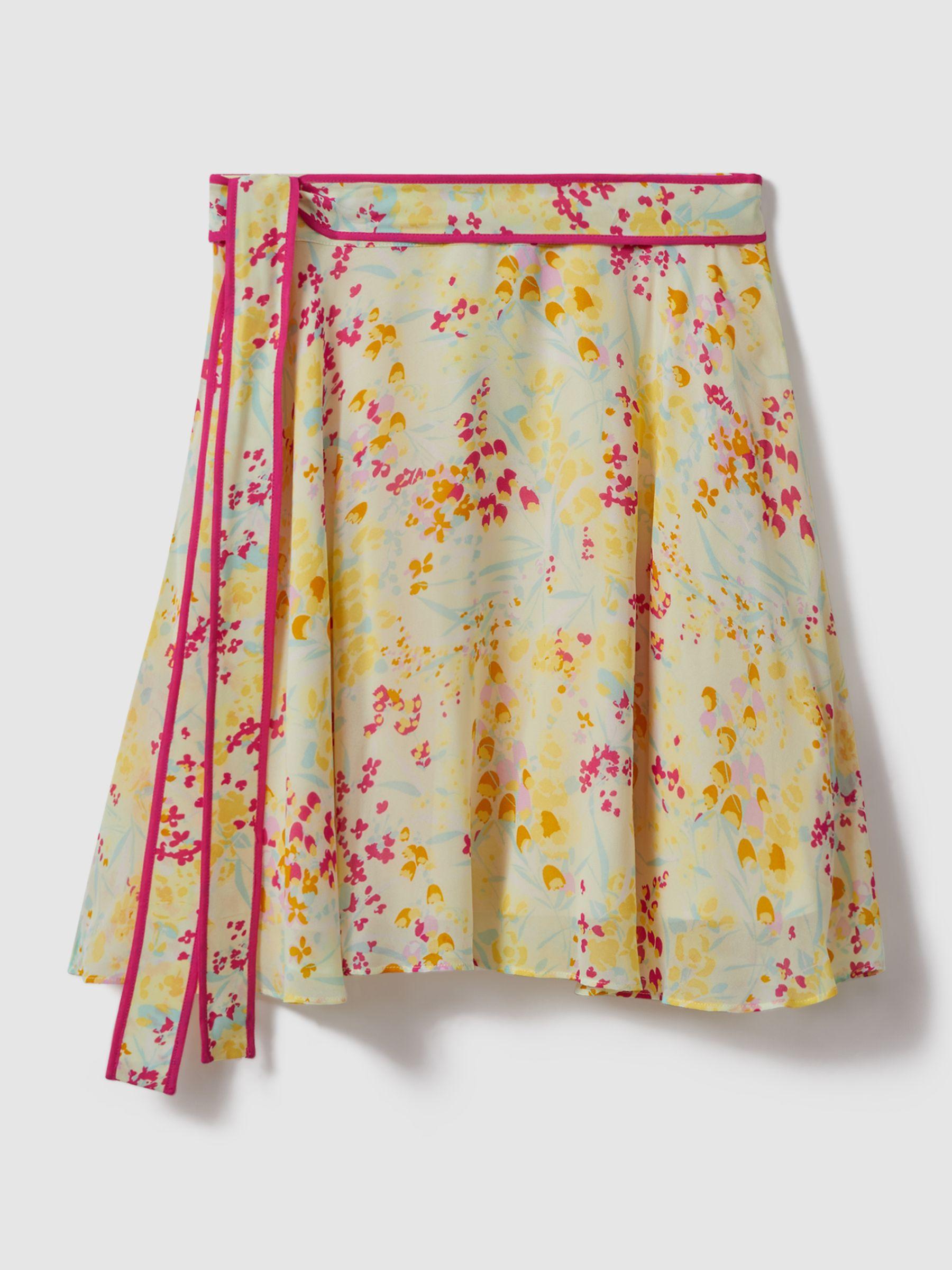 Floral Print Tie Waist Mini Skirt in Pink/Yellow Product Image