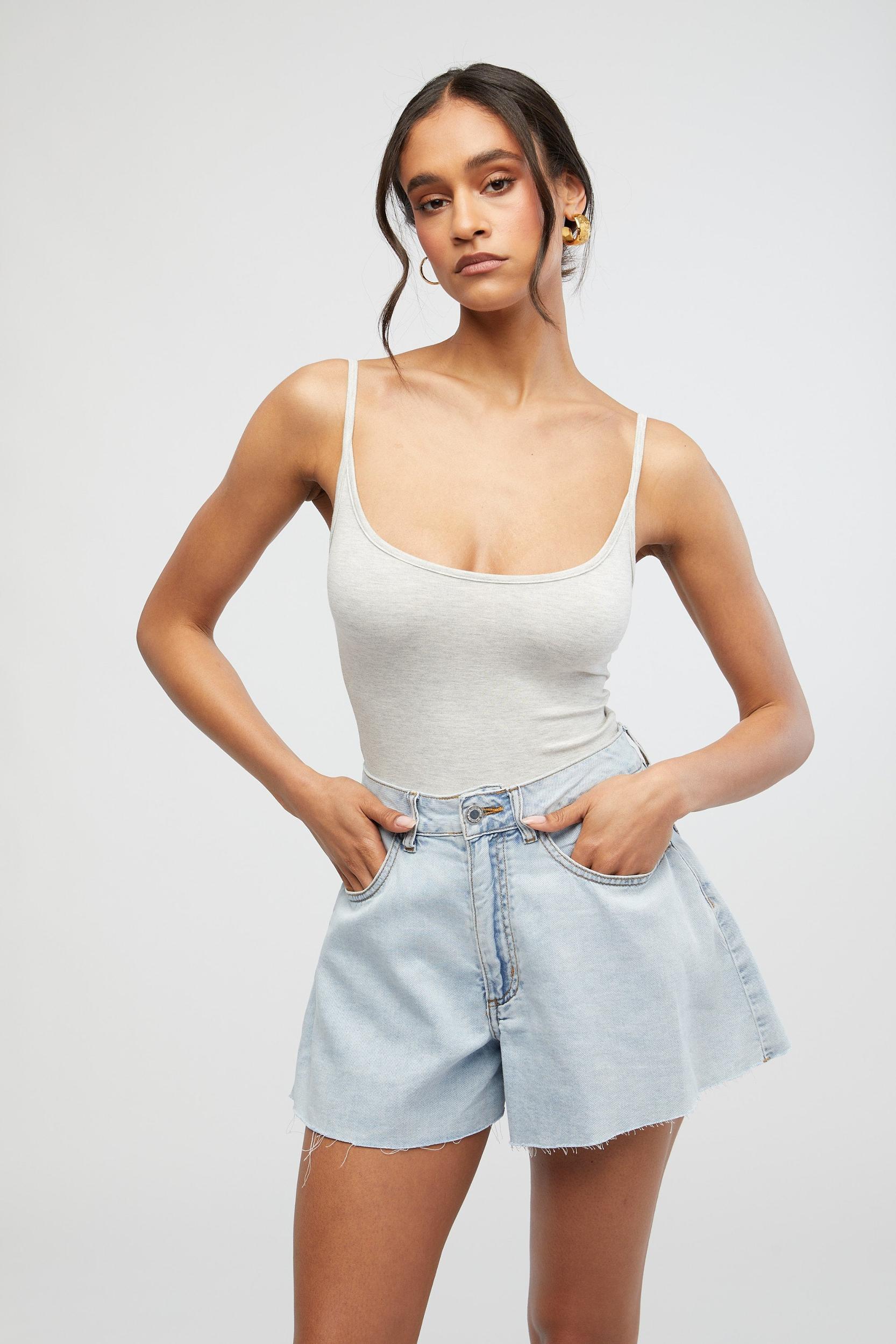 FINAL SALE WeWoreWhat | Scoop Cami Bodysuit | Heather Grey Product Image