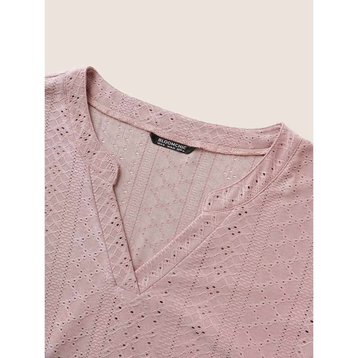 Plus Size Plisse Flat Collar With V Notch Ruffle Sleeve T-shirt DustyPink Women Elegant Flat collar with V-notch Everyday T-shirts BloomChic 26/4X Product Image