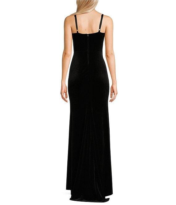 B. Darlin Sweetheart Neckline Spaghetti Strap Velvet Long Dress Product Image