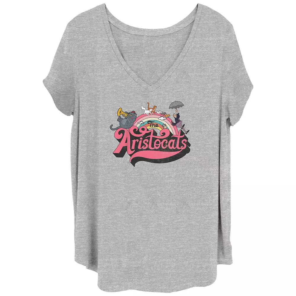 Disney's The Aristocats Rainbow Cats Juniors' Plus V-Neck Graphic Tee, Women's,  Product Image