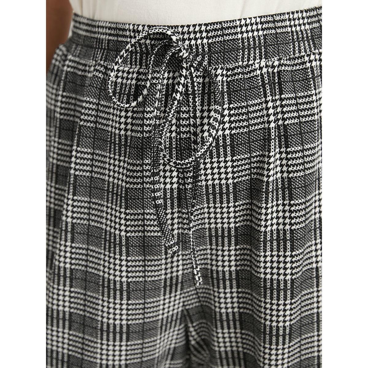 Houndstooth Ties Elastic Waist Sweatpants Black Plus Size Women Casual Dailywear Cross straps 10/M Bloomchic Product Image