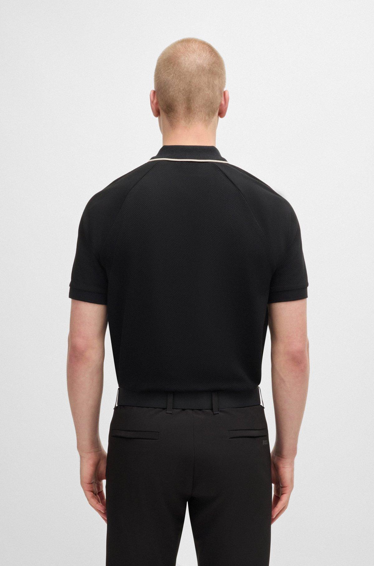 BOSS - Structured-cotton polo shirt with contrast logo - Black Product Image