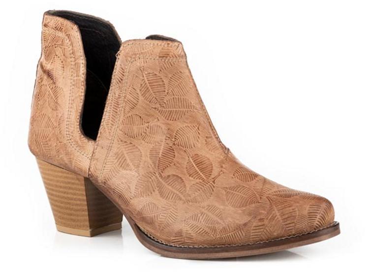 SALE Roper® Ladies' Tan Leaf Tooled Shorty Boots Product Image