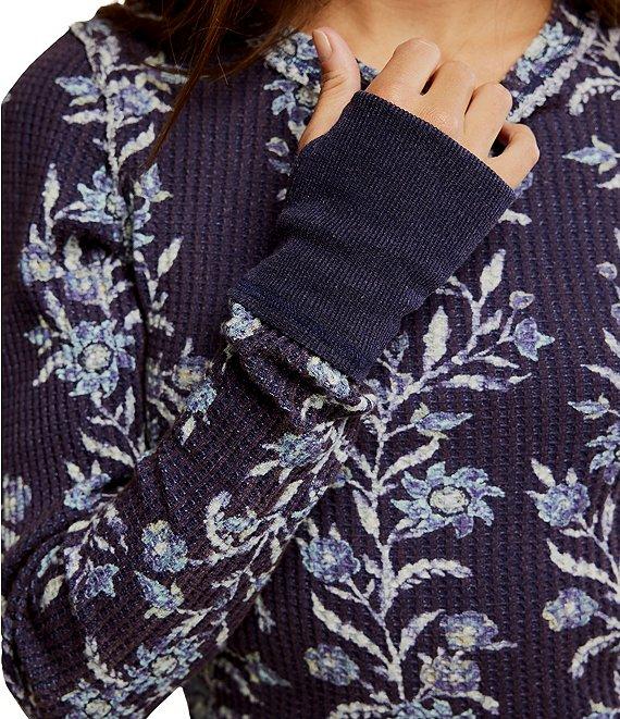 Free People We The Free Pretty Little Thermal Floral Printed Crew Neck Long Sleeve Fitted Top Product Image