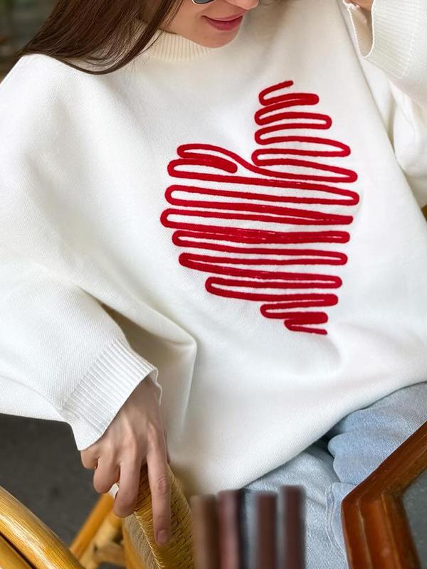 Heart Print Oversized Sweaters Product Image