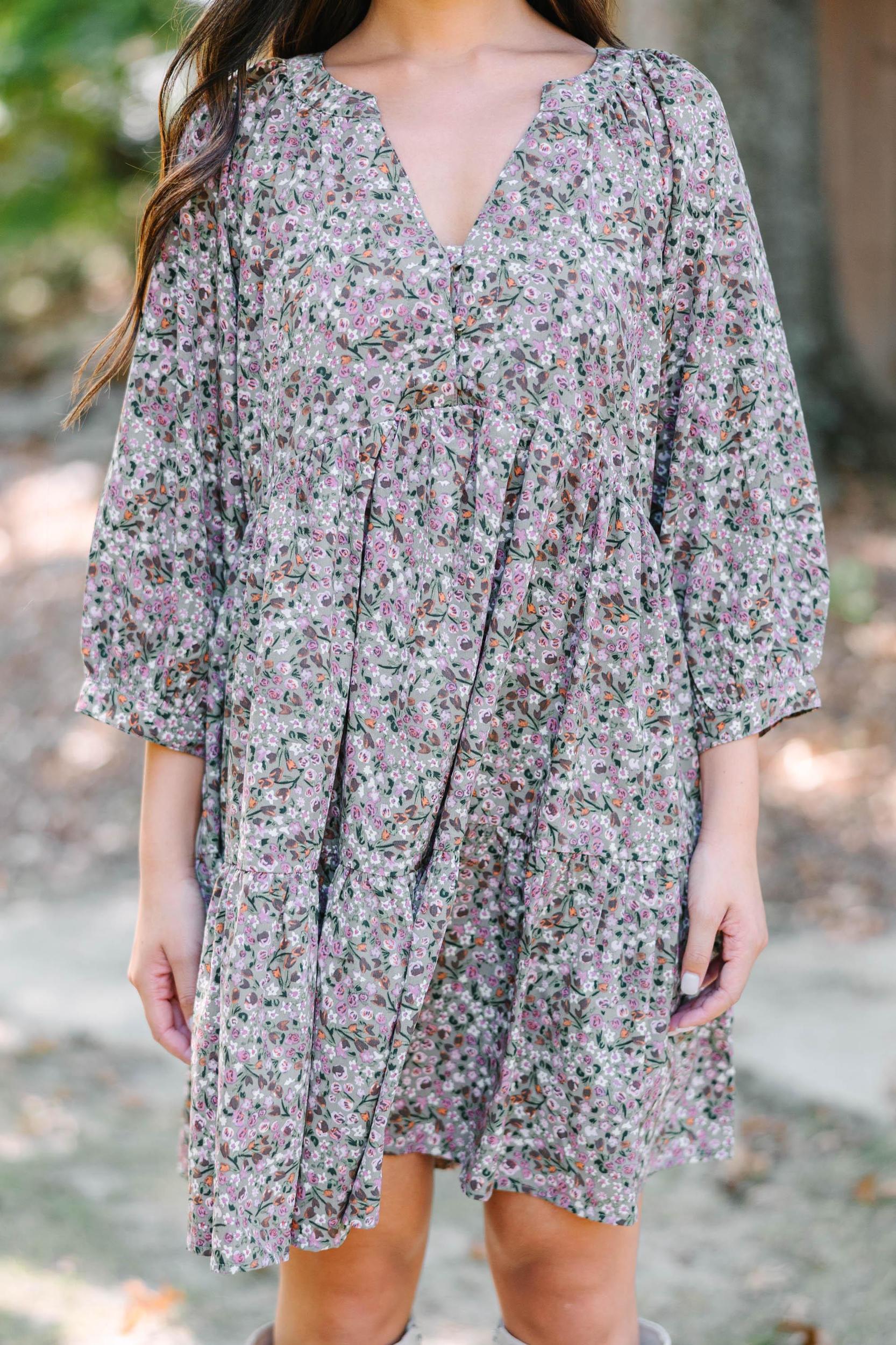 Can't Be Outdone Gray Ditsy Floral Dress Female Product Image