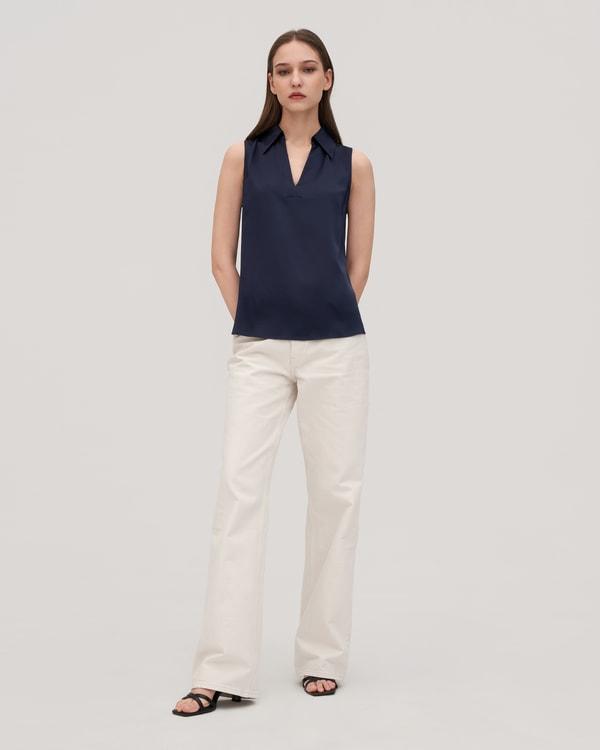 V-Neck Sleeveless Silk Violet Shirt For Women Product Image