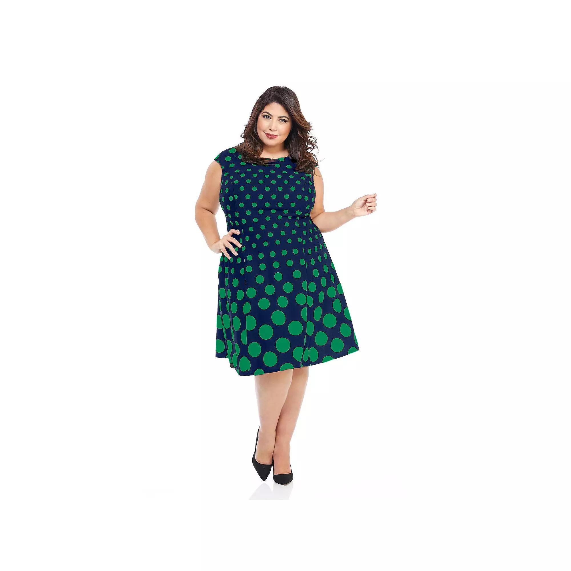 Plus Size London Times Cap Sleeve Fit & Flare Dress, Women's, Size: 24 W, Navy Green Product Image