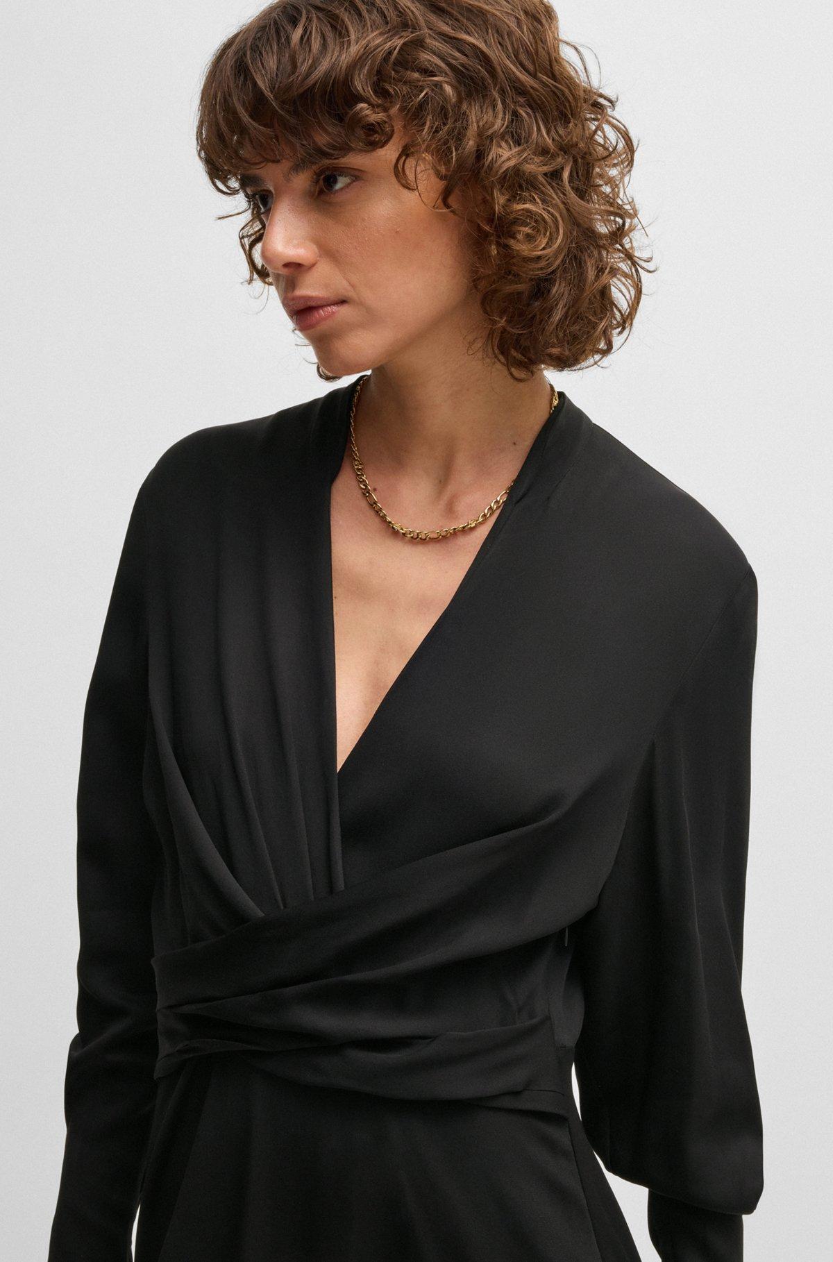 Wrap-front dress with stand collar Product Image