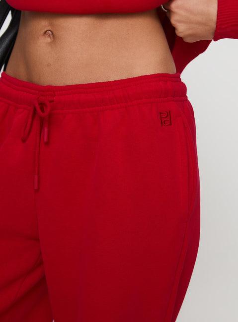 Dream Fleece Ankle Cuff Sweatpants Red Product Image