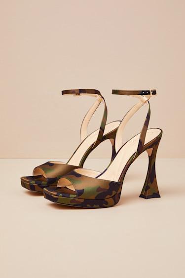 Jixte Forest Camo Satin High Heel Ankle Strap Sandals Product Image