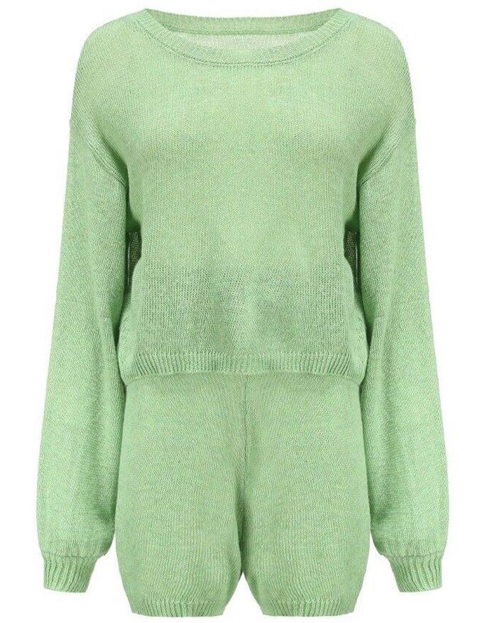 Solid Knit Top & Tie Waist Shorts Lounge Set Product Image