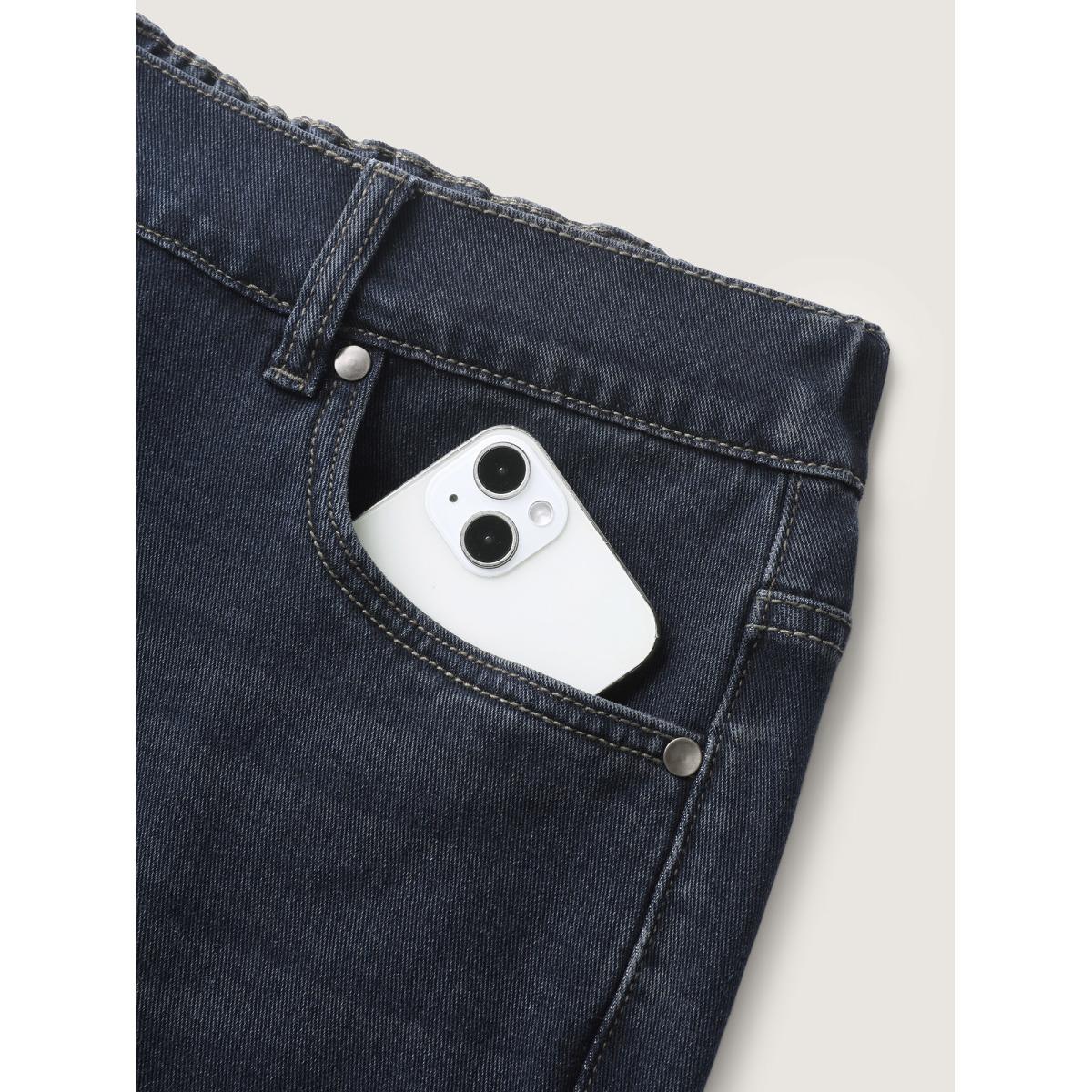 Plus Size Stretchy Waist Retro Wash Wide-Leg Jeans Women Darkindigo Leisure Elastic Waist High stretch Slanted pocket Jeans BloomChic 18/2X Product Image