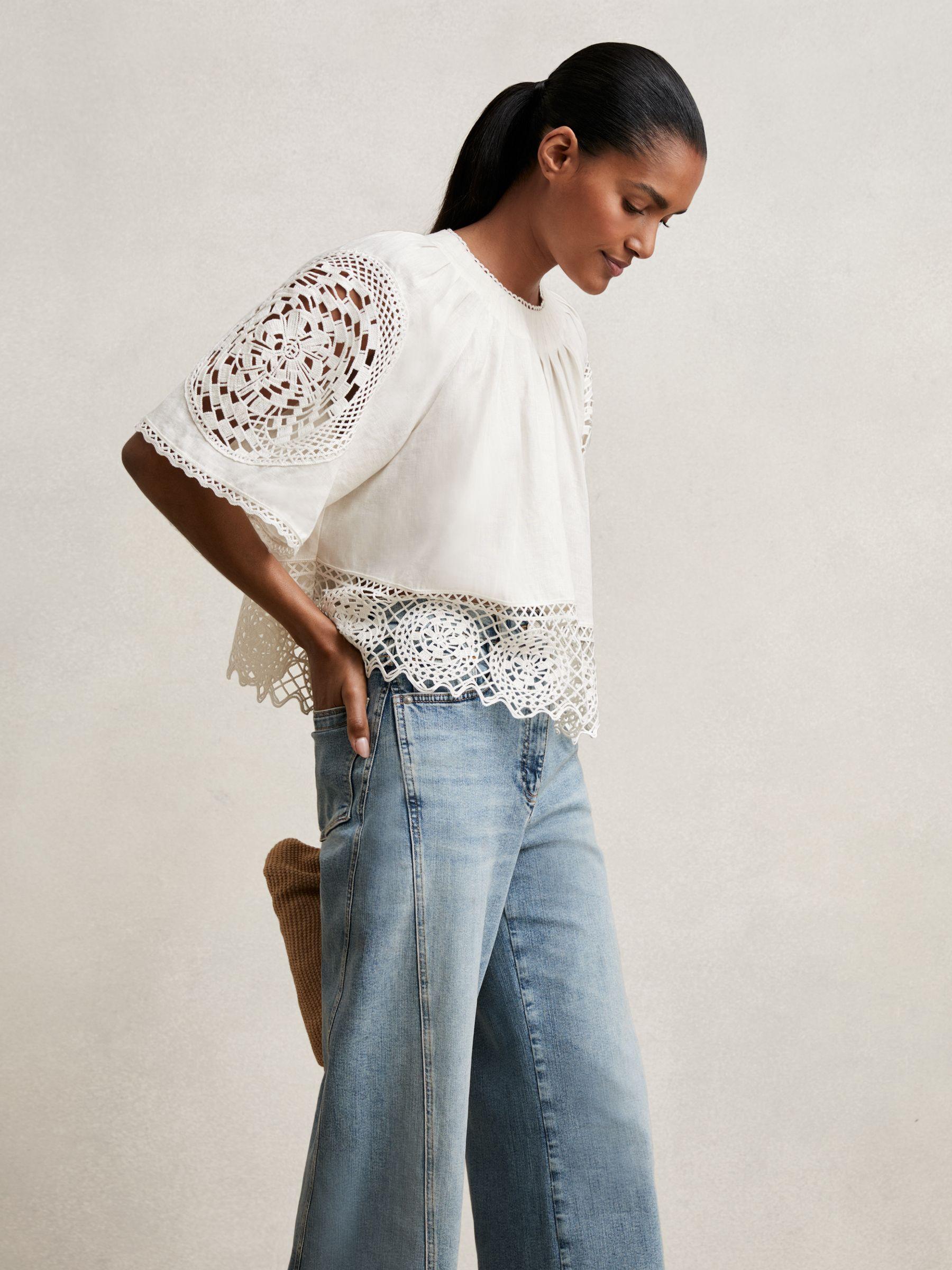 Linen Embroidered Swing Top in Ivory Product Image